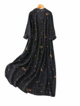 新品通気高品質レデイース100％シルクワンピースフレアスカートドレス黒M_画像3