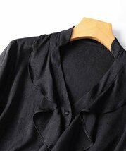 新品通気高品質レデイース100％シルクシャツジャカード長袖ブラウス黒XL_画像7