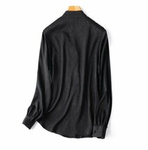 新品通気高品質レデイース100％シルクシャツジャカード長袖ブラウス黒XL_画像4