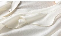 新品通気高品質レデイース100％シルクシャツジャカード長袖ブラウス白L_画像4