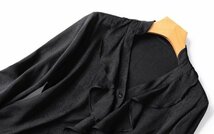 新品通気高品質レデイース100％シルクシャツジャカード長袖ブラウス黒XL_画像3