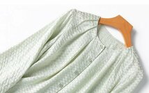 新品通気高品質レデイース100％シルクシャツ長袖トップスジャカードミント～XL_画像3