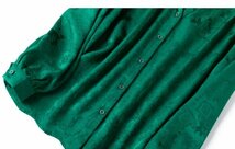 新品通気高品質レデイース100％シルクシャツ長袖トップスジャカードV緑M_画像4