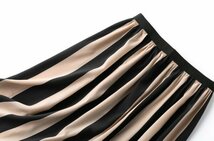 新品通気高品質レデイース93％シルク配色ストライプフレアスカート黒ベージュ_画像4