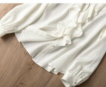新品通気高品質レデイース100％シルクシャツジャカード長袖ブラウス白L_画像5