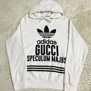 美品 グッチ×アディダス【限定コラボ】 GUCCI adidas パーカー スウェット トレーナー トレフォイル ロゴ メンズ ホワイト サイズM