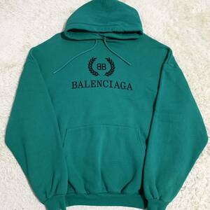 美品 バレンシアガ 【大人気デザイン】 BALENCIAGA パーカー スウェット トレーナー トップス ビックロゴ メンズ グリーン サイズL-XL位