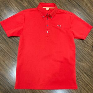 PUMA プーマ 半袖ゴルフシャツ　L メンズゴルフウェア　ストレッチ素材 半袖ボタンダウンポロシャツ　レッド　赤