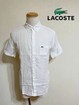 【美品】 LACOSTE ラコステ レギュラーフィット ボタンダウン リネンシャツ 白 トップス 麻 USサイズM 175/96A 半袖 CH5666 ホワイト_画像1