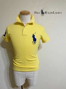 【美品】 Polo Ralph Lauren ポロ ラルフローレン ビッグポニー 鹿の子 ポロシャツ トップス カスタムフィット サイズS 半袖 イエロー