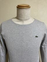 【良品】 LACOSTE ラコステ 鹿の子 クルーネック Tシャツ スリムフィット トップス サイズ3 長袖 グレー 日本製 TH205E_画像3