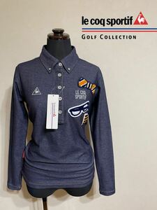 【新品】 le coq sportif golf ルコック ゴルフ ウェア レディース ボタンダウン ストレッチ シャツ サイズM 長袖 ネイビー ワッペン