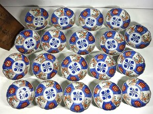 緑屋z■ 時代物　伊万里　錦絵　膾皿　19客　なます皿　幅約15cm　木箱　旧家初出し品　　mae/3-408/22-5#100