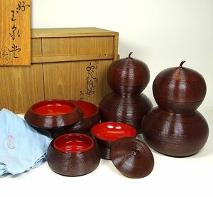 緑屋h■ 玉泉堂　倣豊太閤　千成瓢箪　弁当箱　3点　菓子器　重箱　共布　共箱　　　i2m/3-476/25-2#120