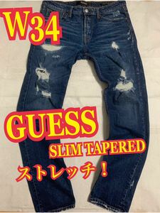 GUESS Guess Denim jeans stretch SLIM TAPERED damage repair processing indigo W34