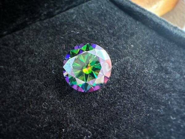 モアサナイト レインボーグリーン 緑 Rainbow 3.0CT 9.0mm ルース 証明書付 人工ダイヤモンド モアッサナイト