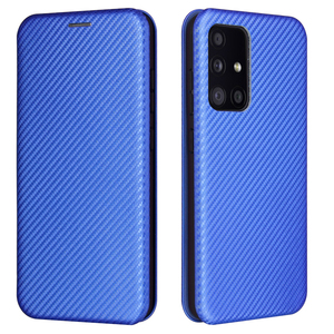 Galaxy A52 5G SC-53B 手帳型 カーボンケース マグネット式 カード収納 落下防止 横開き型 ブルー