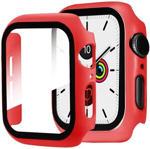 【送料無料】Apple Watch 用ケース アップルウォッチ保護ケース ガラスフィルム 一体型 アップルウォッチカバー(42mm レッド)