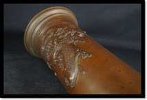 銅器　鯉の滝登り　鯉　こい　銀象嵌　盛り上げ　花瓶　花道　在銘　2,3kg_画像9