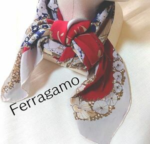 ■美品■Ferragamoフェラガモ■アニマル花柄シルク大判スカーフ■