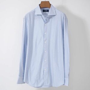 鎌倉シャツ 3-YL171 KAMAKURA SHIRTS Easy Core Knit Yシャツ 高級 ストレッチ素材 ブルー ホワイト ストライプ XL メンズ