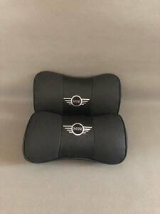 新品 mini Cooper ミニ ネックパッド ヘッドレスト 首枕 車載 2個セット 本革レザー ブラック カーアクセサリ 刺繍