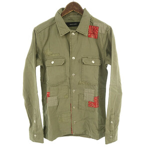 【特別価格】RESOUND CLOTHING CHARLEY SHIRT ミリタリー パッチ リメイク シャツ カーキ メンズ2