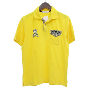【特別価格】MARKLONA ゴルフ パイル地 スカル ワッペン ポロシャツ Tシャツ イエロー メンズM