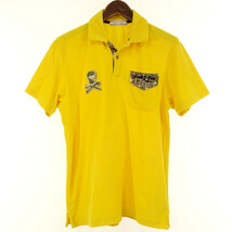 【特別価格】MARKLONA GOLF ゴルフ スカル ワッペン パイル地 半袖 ポロシャツ Tシャツ イエロー メンズM_画像1