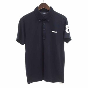 【特別価格】MUTA GOLF ゴルフ ロゴ ワッペン バック プリント 半袖 ポロシャツ Tシャツ ネイビー メンズM