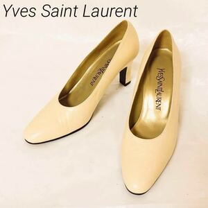  Yves Saint-Laurent туфли-лодочки 22.5cm женский прекрасный товар высокий каблук белый YSL обувь 35 1/2 входить . тип церемония окончания 