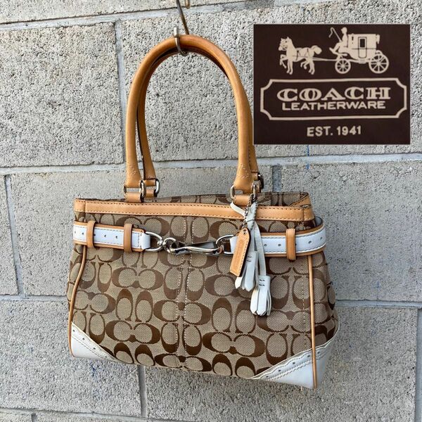 コーチ　ＣＯＡＣＨ　トートバッグ　ハンドバッグ　シグネチャー　レザー　白　送料込