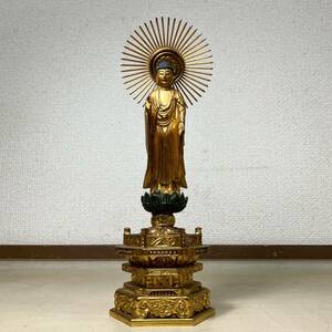 京都⑧ 時代物 木彫 金彩 釈迦如来立像 仏像 仏教美術