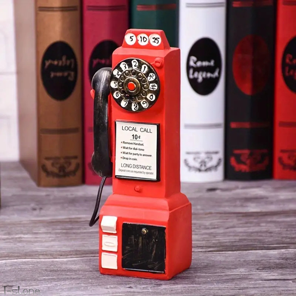貯金箱 公衆電話 ダイヤル式 1950年代 ヴィンテージ オブジェ 重厚感 レッド ポスト型 受話器 ノスタルジック アメリカンレトロ 雰囲気作り