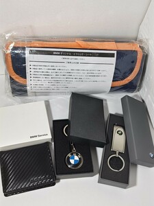 1円スタート【現状品/中古】BMW ビーエムダブリュー　オリジナルグッズ　4点おまとめ　キーホルダー/レザー小銭入れ等