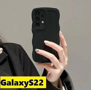 GalaxyS22 ウェーブなみなみ　可愛いケース Galaxyケース　黒色 Galaxyケース