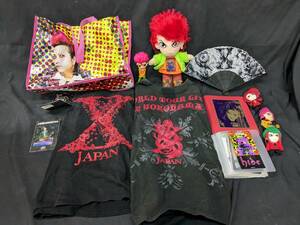 ［SK0-P33］X JAPAN hideグッズ まとめ売り Tシャツ ぬいぐるみ フィギュア Qposket ブロマイド 扇子 Museum 