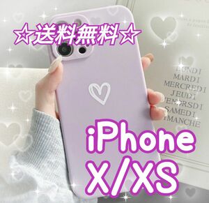即決 送料無料 【iPhoneX/XS】iPhoneケース パープル ハート 手書き 紫 シンプル iPhone スマホ