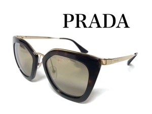 二点落札で送料無料！ 2A48 【極美品】PRADA プラダ サングラス キャットアイ SPR53S 52□21 140 ブラウン×ゴールド レディース メンズ