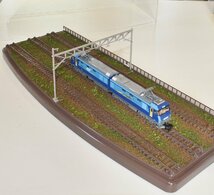 【SAZAN】鉄道ジオラマ展示台ケース付き 3線路と3線架線柱(2両編成対応)※33x12cm★JT1_画像1