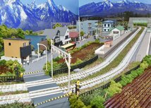 【SAZAN】鉄道ジオラマレイアウト複線※150x65cm 昭和の街並み(Ｗクロスポイント&4線ヤード)同梱不可★G_画像2