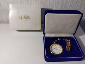[F030][ operation goods ] RICOH pocket watch Gold quartz box attaching Ricoh white face 