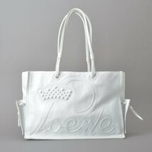 1円 良品 LOEWE ロエベ ショッパー ショルダー トートバッグ レザー ホワイト スタッズ 王冠 ロゴ ステッチ 肩掛け 290607 鞄 Ma.f_画像1