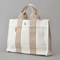 美品 HERMES エルメス ニューフールトゥPM ハンドバッグ キャンバス ベージュ ブラウン クリーニング済 ミニトート 軽量 鞄 Ma.a/b.d_画像2