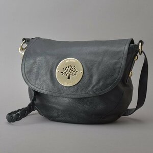 1円 美品 マルベリー MULBERRY ショルダーバッグ 本革 レザー ブラック メッセンジャーバッグ 斜め掛け クロスボディ 木のマーク 鞄 Ma.a