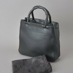 1円 美品 GUCCI グッチ バンブー ハンドバッグ トートバッグ レザー ブラック 002 1061 ウッドハンドル シンプル 手提げ 鞄 Ma.k