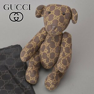 1円 未使用 GUCCI グッチ GG柄 テディベア ぬいぐるみ ブラウン GGキャンバス レザー イタリア製 可動式 インテリア 置物 くま 熊 Mk.c