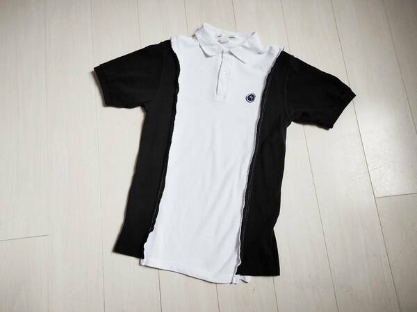 美品 COMME des GARCONS SHIRT コムデギャルソン シャツ ポロシャツ 再構築 ワッペン 鹿の子コットン 半袖 XS 白 紺 ポルトガル製 △3