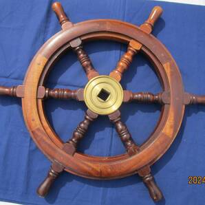 ラット 船のラット 木製 寄木 船舵 小傷等あり 直径約61cm アンティーク インテリア 飾り物 1個の画像2