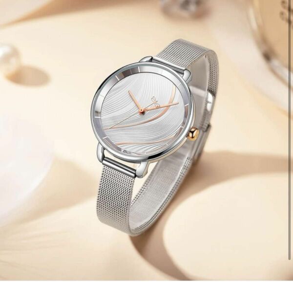 美品 メッシュベルト アナログ 腕時計 ウォッチ レディース シルバー 銀色